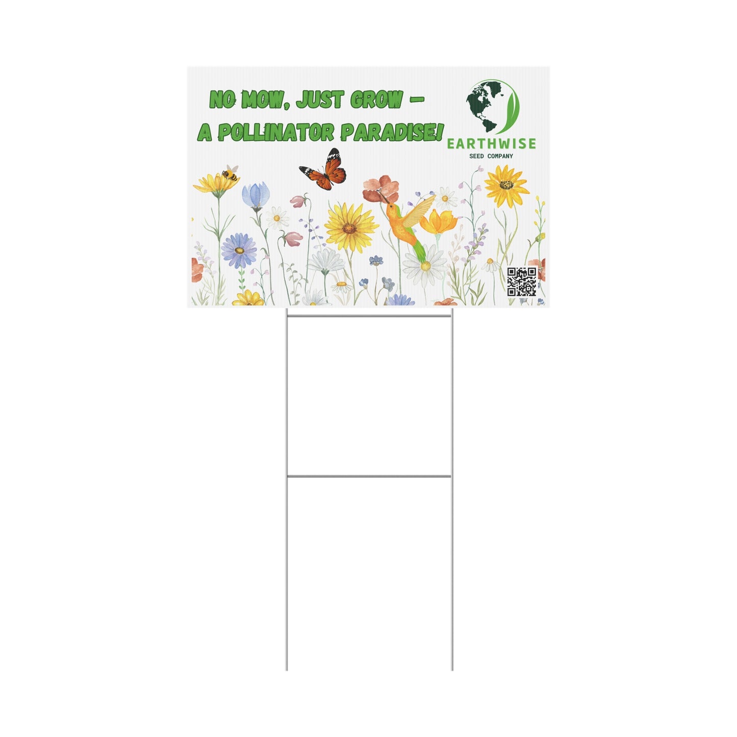Garden Sign - Pollinator Paradise - No Mow, Just Grow - Eco-Friendly Decoration