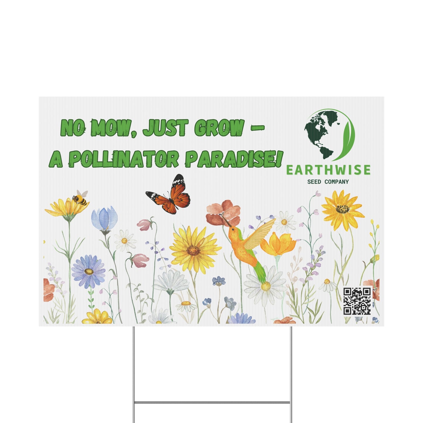 Garden Sign - Pollinator Paradise - No Mow, Just Grow - Eco-Friendly Decoration